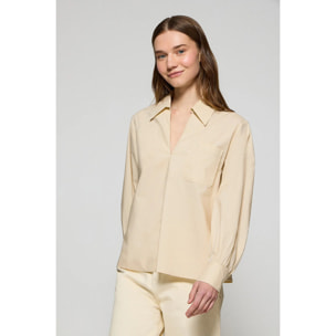 Blusa Solar beige in cotone con particolare ricamato