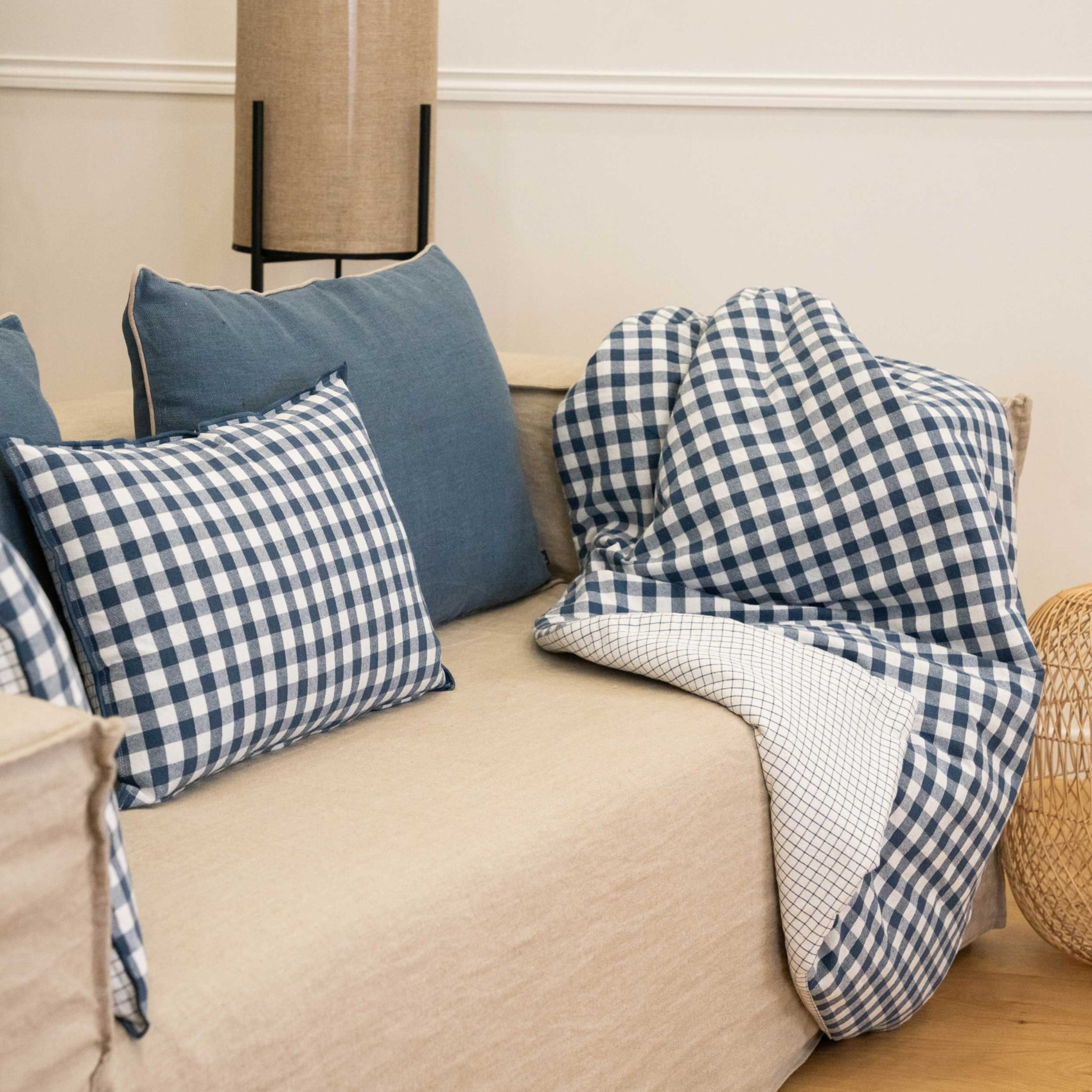 Édredon motif vichy en coton - Bleu