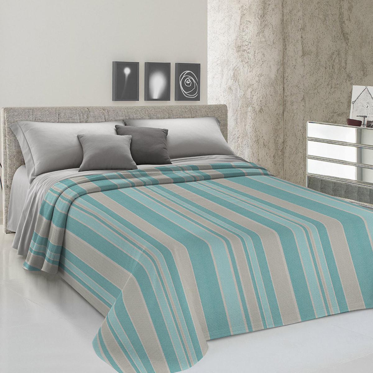 Copriletto copritutto tinto in filo rodry turchese 100% cotone riciclato