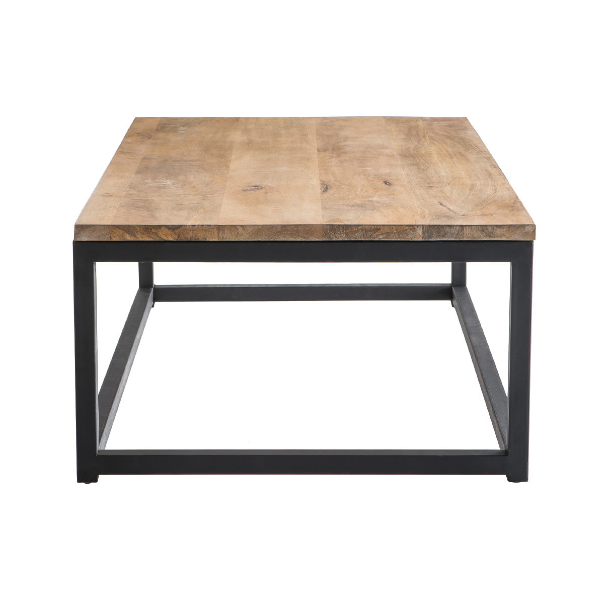 Table basse rectangulaire bois clair manguier massif et métal noir L120 cm FACTORY