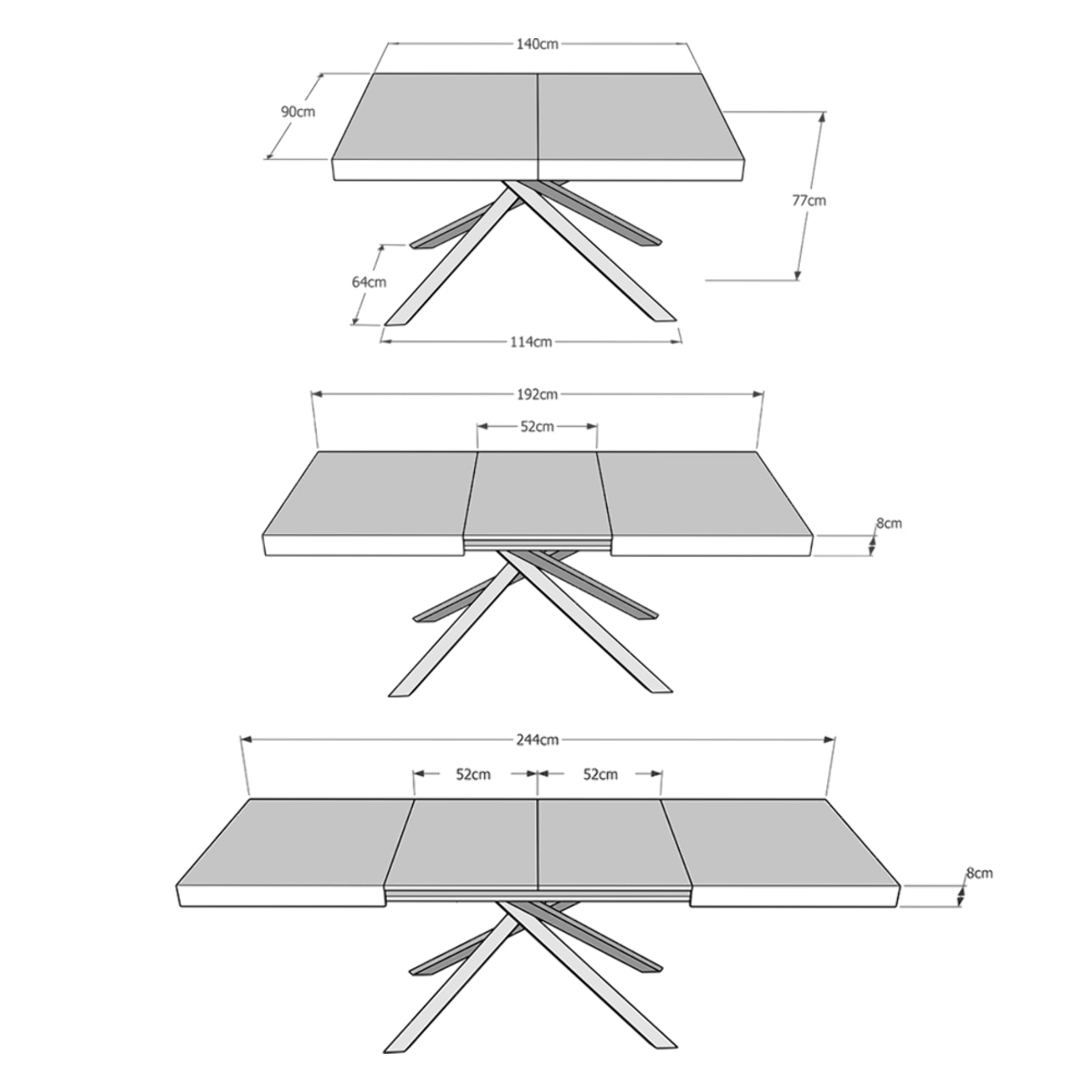 Table extensible 90x140/244 cm Karida taupe pieds anthracite