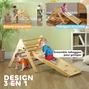 Ensemble d'escalade en bois 3 en 1 - triangle Pikler, toboggan, rampe - panneaux bois pin