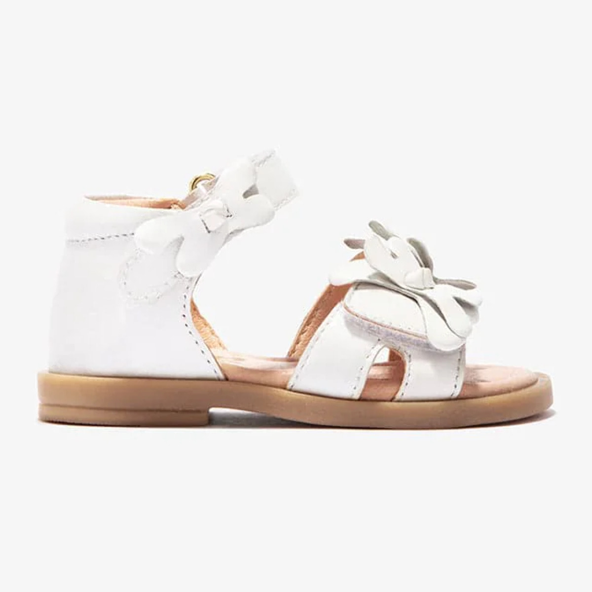Sandalias blancas con flores para bebé, de piel