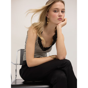 Motivi - Top a righe con bordo in pizzo - Nero