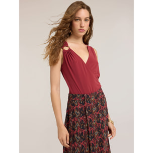 Motivi - Top body in jersey con drappeggio e anello metallico - Rosso