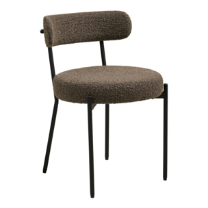 Set 2 sedie da pranzo Badalona in bouclé marrone con gambe nere 49x57x72 cm