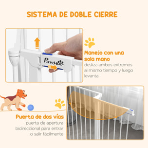 Parque para Perros de 6 Paneles Corralito para Mascotas Plegable de Acero con Doble Cerradura Función de Bloqueo Auxiliar y Forma de Bricolaje para Pasillos Escaleras 123x102x90 cm Blanco