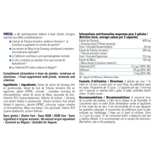 NUTRI EXPERT - Virexil - Aide à maintenir l'endurance - Stimule la libido et le désir - Contribue à une spermatogénèse normale - Complexe aux Actifs stimulants - Actifs d'origine naturelle - 30 gélules