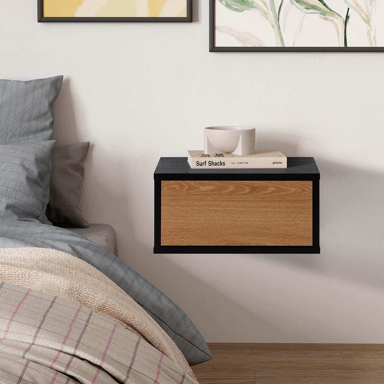 Mesita de noche flotante Apolo 1 cajón color Negro