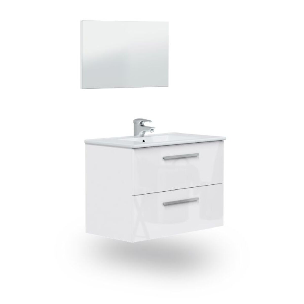 Mueble de baño con espejo Feel 2 cajones Blanco Brillo