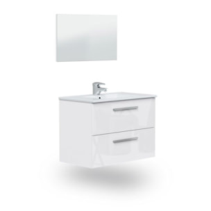 Mueble de baño con espejo Feel 2 cajones Blanco Brillo