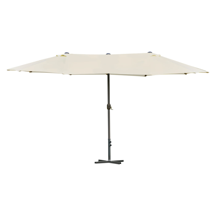 Sombrilla Doble 4,55x2,65 m Sombrilla Terraza Exterior con Manivela Manual Resistente al Agua y Protección Solar Sombrilla Grande para Terraza Playa Piscina Crema