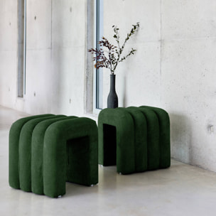 Set de 2 poufs contemporains en tissu vert foncé