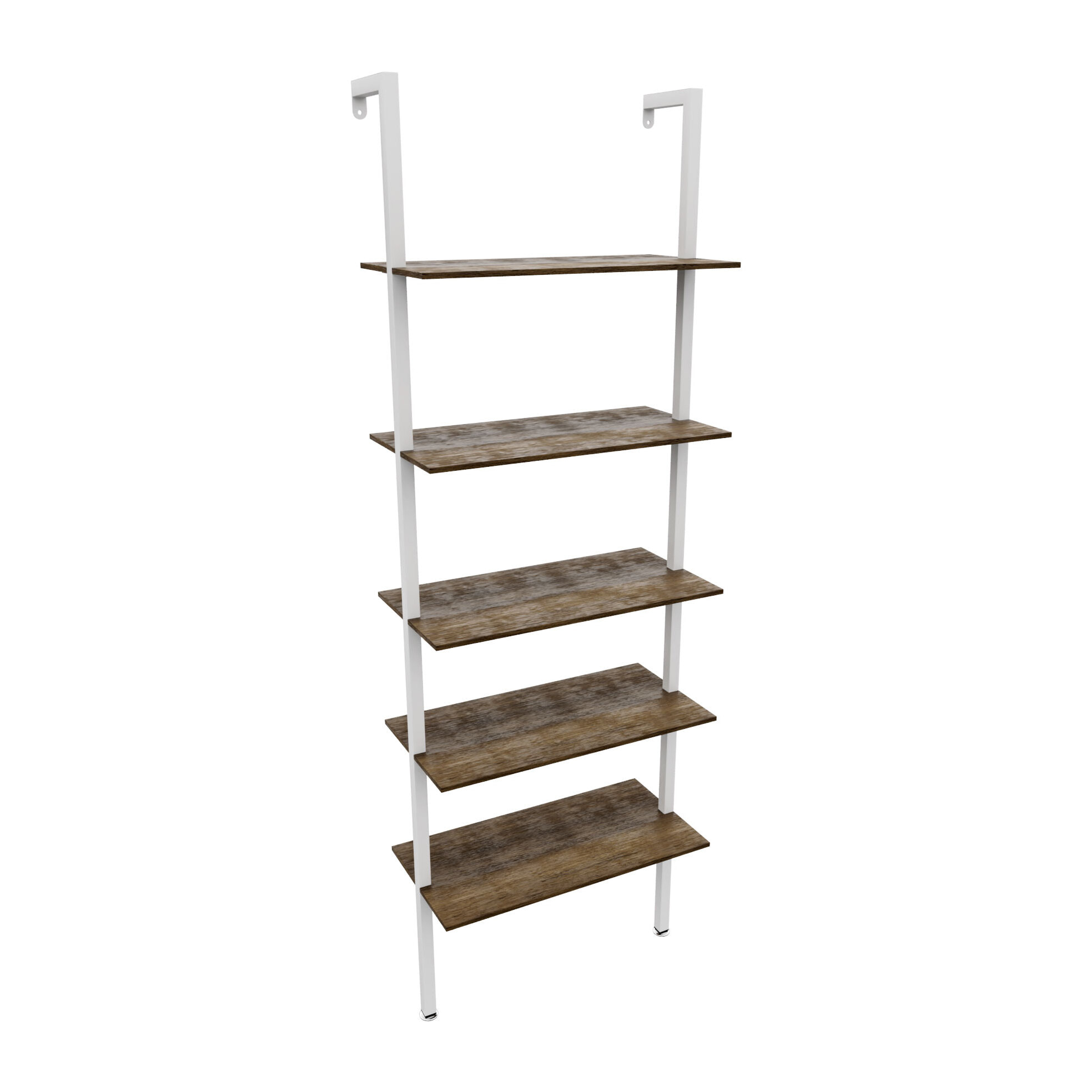Komo - Scaffale Libreria a Muro 60x185x30 cm 5 Ripiani in Legno Oak Struttura in Metallo Bianco