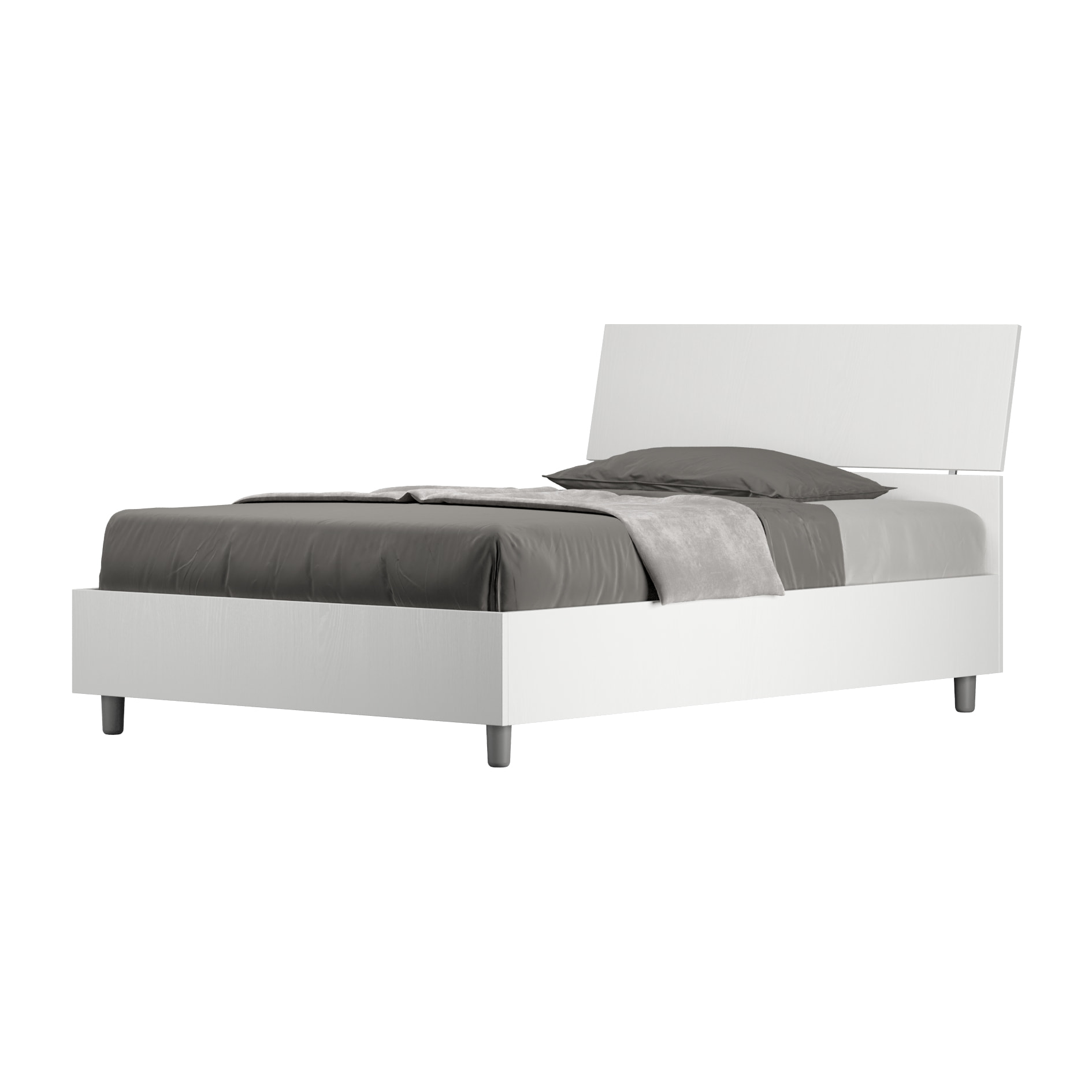 Lit sans sommier 120x190 tête de lit inclinée frêne blanc Demas