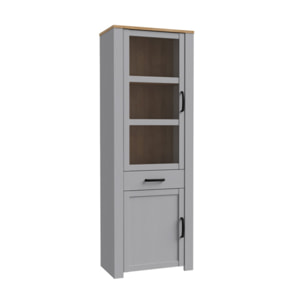 Vitrine colonne salon moderne bois gris 1 tiroir et 2 portes - ST MALO