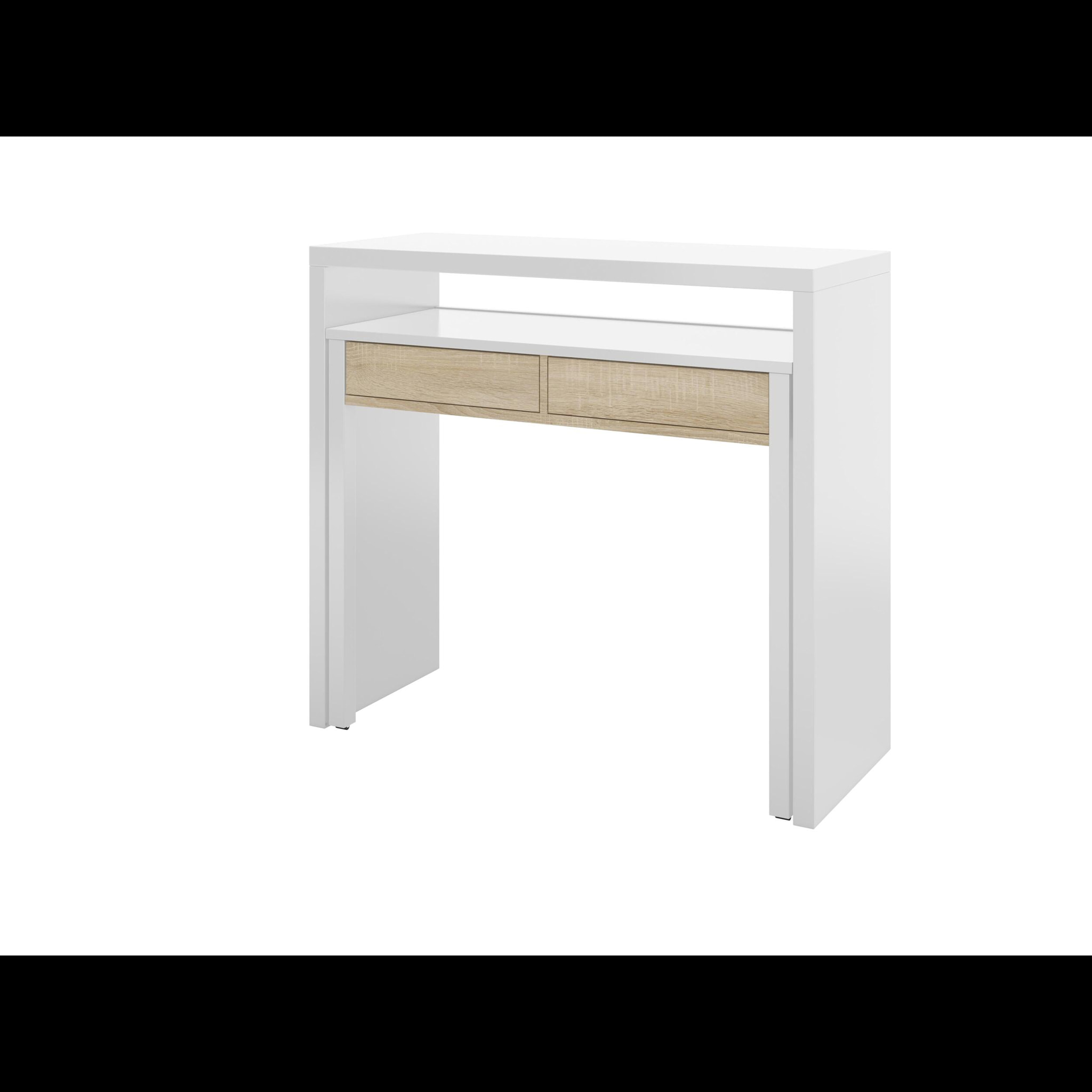 Scrivania Allungabile Con 2 Cassetti Tavolo Consolle Estensibile Studio Salvaspazio Con Ripiano Disegno Soggiorno Camera 99x88x36 Cm Bianco E Rovere