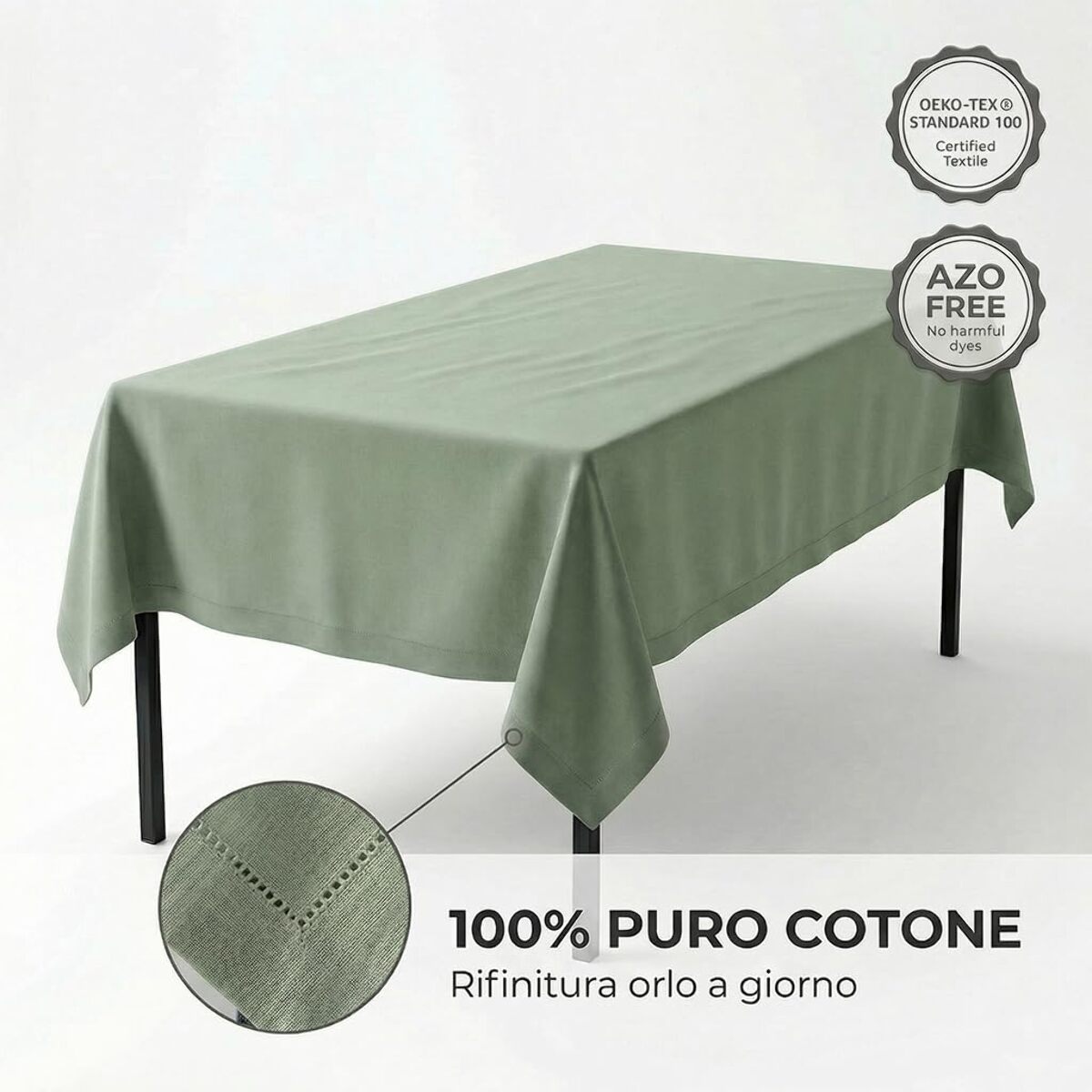 Tovaglia in cotone ajour elegante e versatile, tessuto morbido e resistente, ideale per tavola quotidiana e occasioni formali, design raffinato e discreto, facile da lavare e stirare, certificata sicura per uso domestico