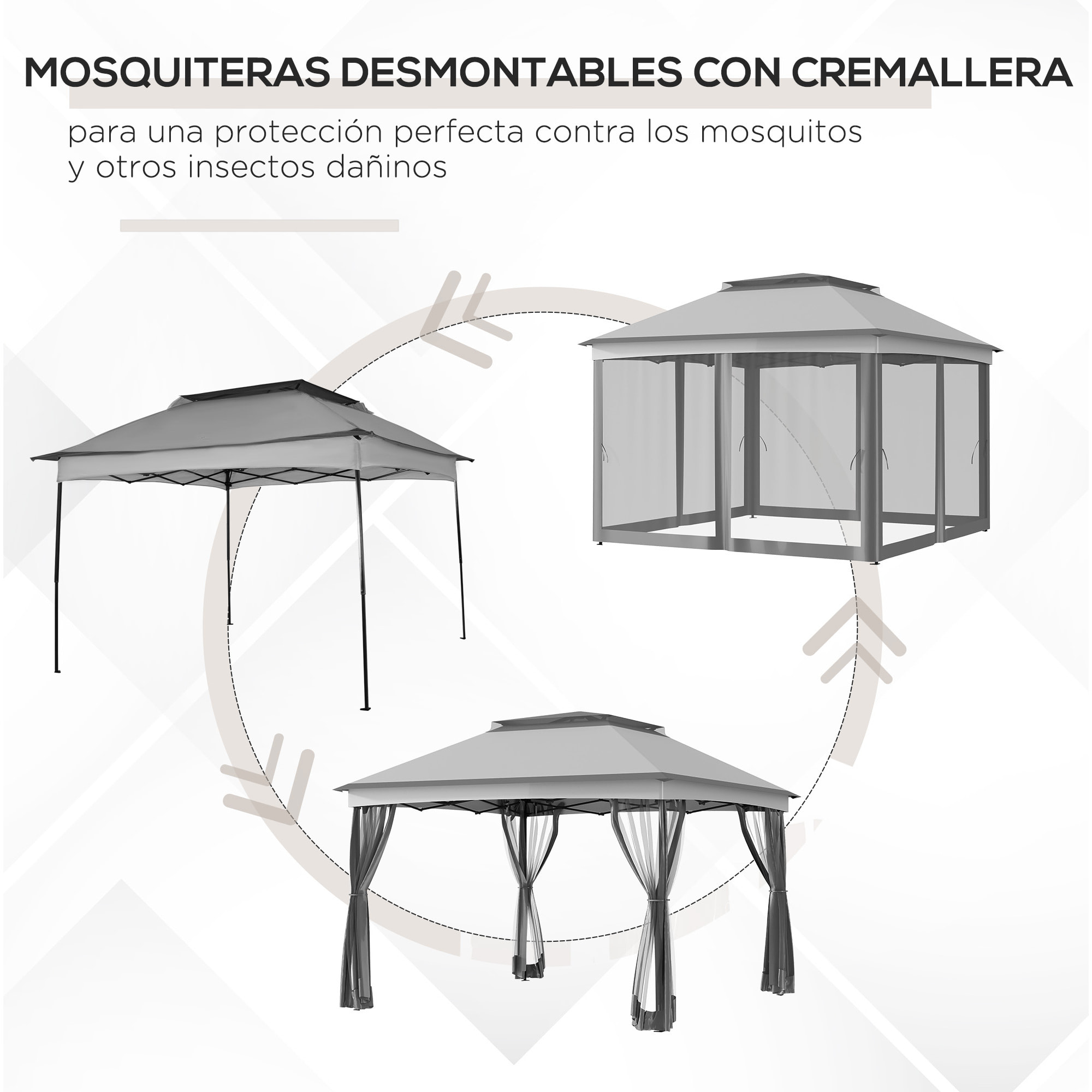 Carpa Plegable Gazebo 3,3x3,3 m Cenador Plegable con 4 Paredes Laterales de Malla Anti-UV y Bolsa de Transporte para Camping Fiestas Gris Claro