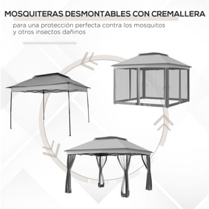 Carpa Plegable Gazebo 3,3x3,3 m Cenador Plegable con 4 Paredes Laterales de Malla Anti-UV y Bolsa de Transporte para Camping Fiestas Gris Claro