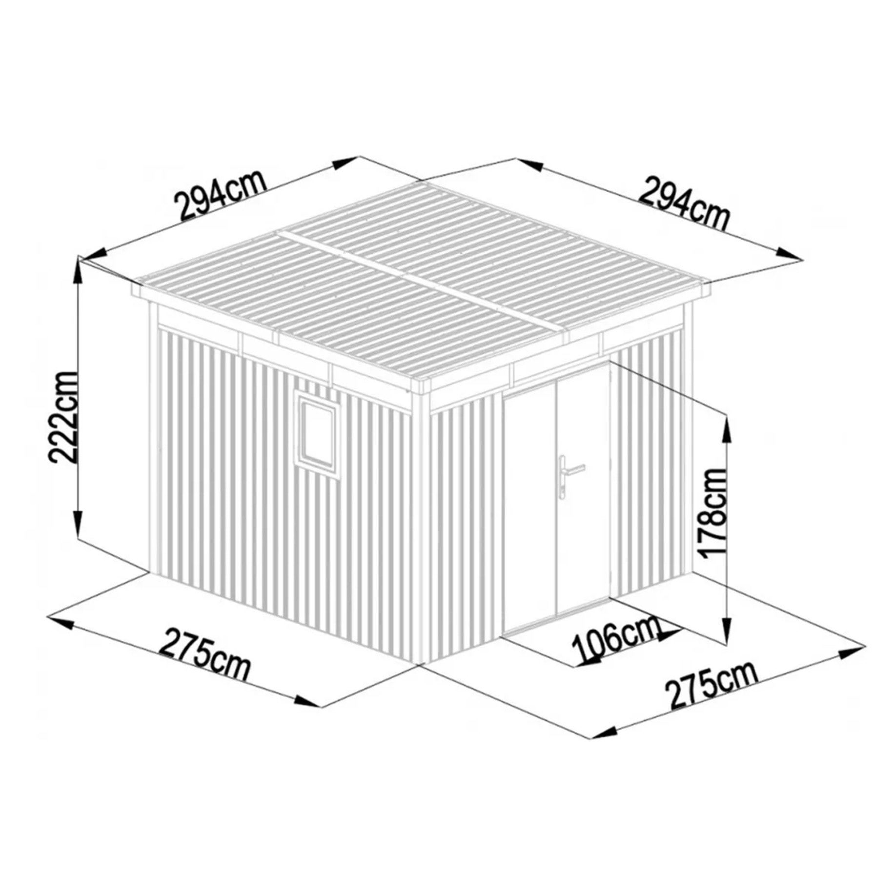 Abri de jardin métal Blanc Aluminium 7.45m² toit plat + kit d'ancrage