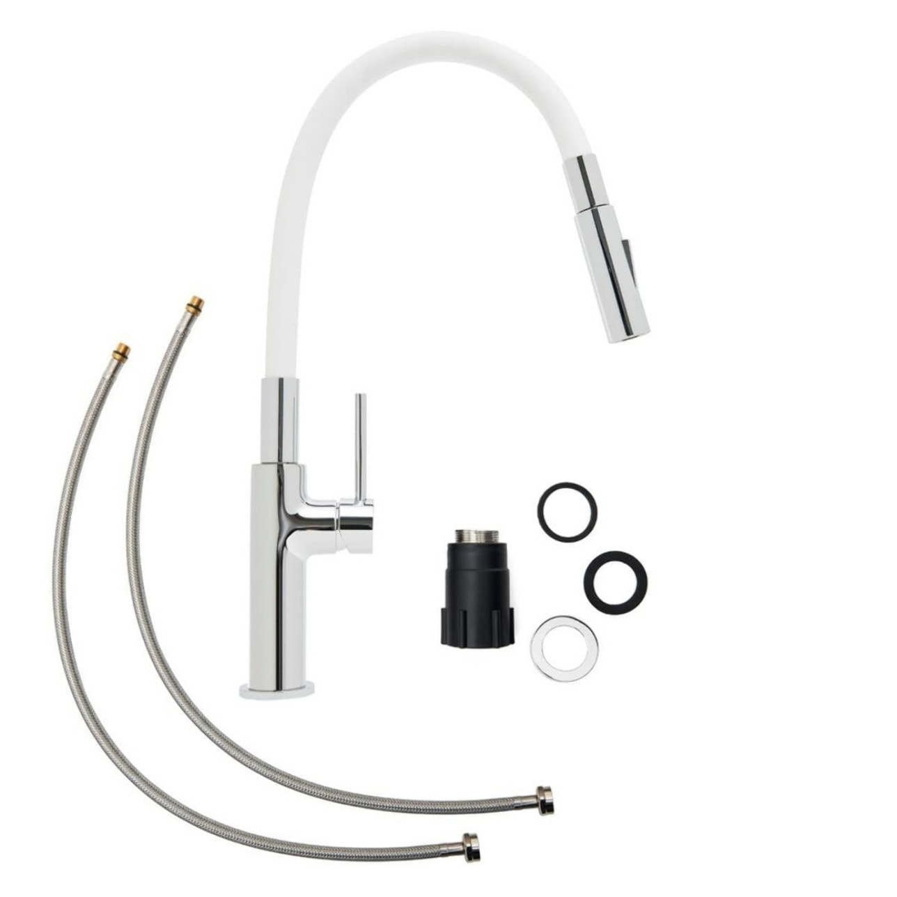 Mélangeur évier SAT avec bras en silicone blanc/chrome SATBSD290B2F