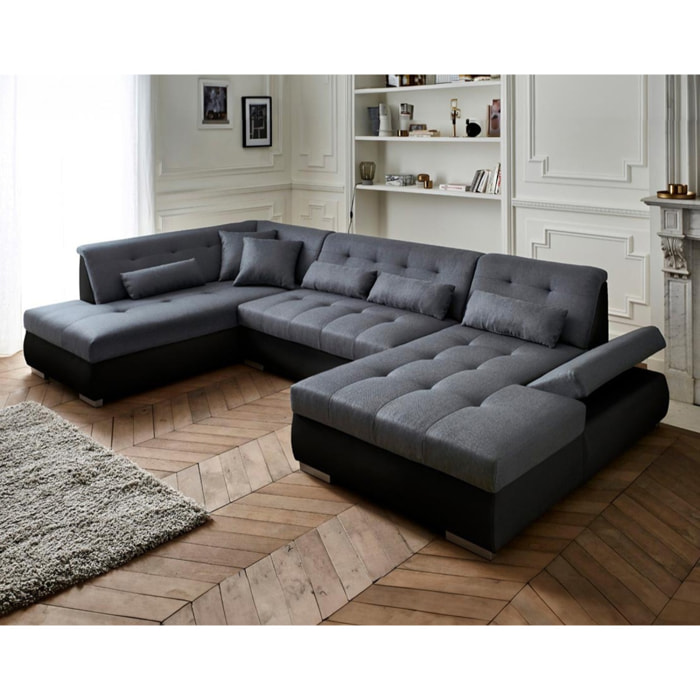 Vermont - canapé panoramique d'angle gauche - 7 places - XXL - Noir / Gris