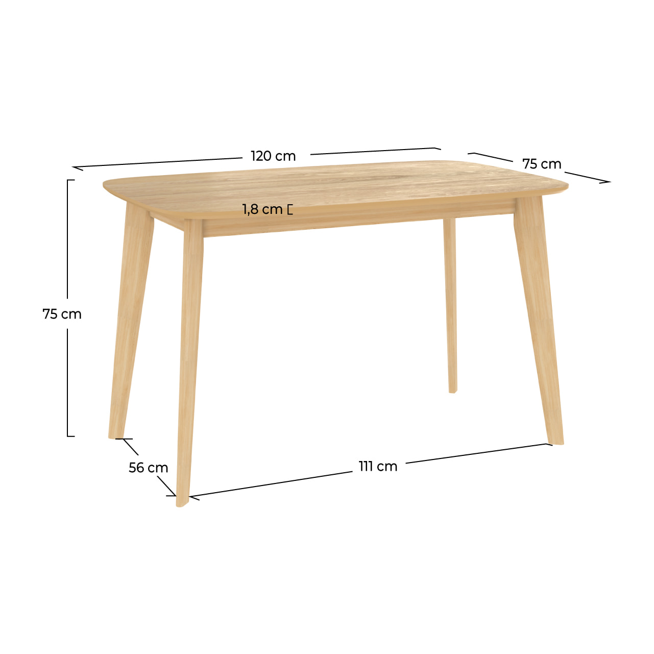 Table rectangulaire 4 personnes en bois clair 120 cm - Oman