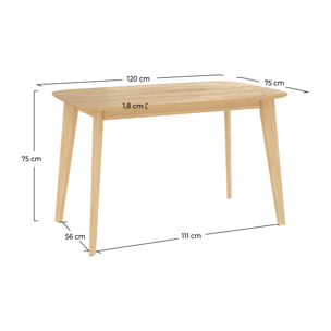 Table rectangulaire 4 personnes en bois clair 120 cm - Oman