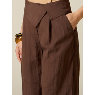 Oltre - Pantaloni palazzo con vita ripiegata - Marrone