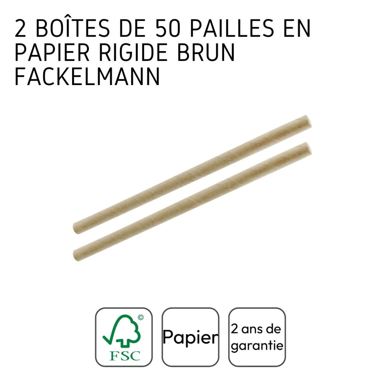 Lot de 2 boites de 50 pailles en papier rigide brun 15 cm Fackelmann Nature