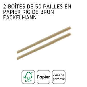 Lot de 2 boites de 50 pailles en papier rigide brun 15 cm Fackelmann Nature