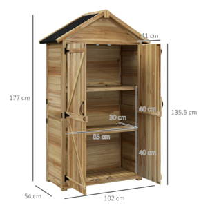 Armoire de jardin abri jardin sur pied toit bitumé 2 portes verrouillables bois sapin pré-huilé