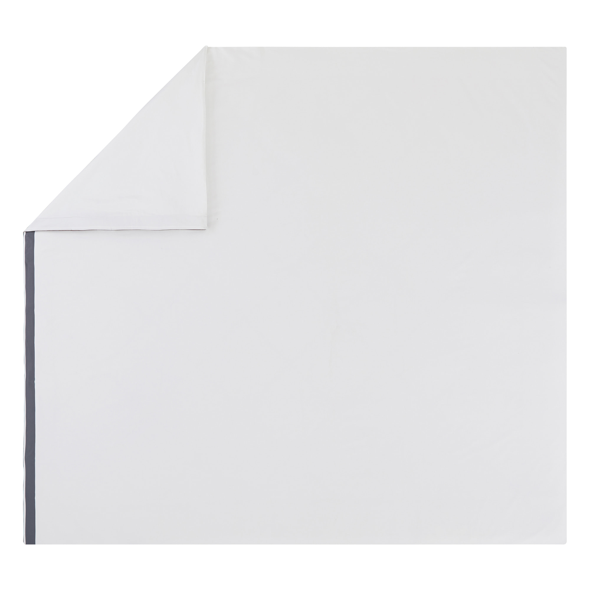 Housse de couette tricolore en satin de coton avec bande appliquée, MARCEAU, Blanc Neige/Bleu Marine