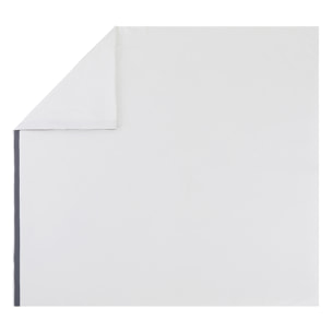 Housse de couette tricolore en satin de coton avec bande appliquée, MARCEAU, Blanc Neige/Bleu Marine