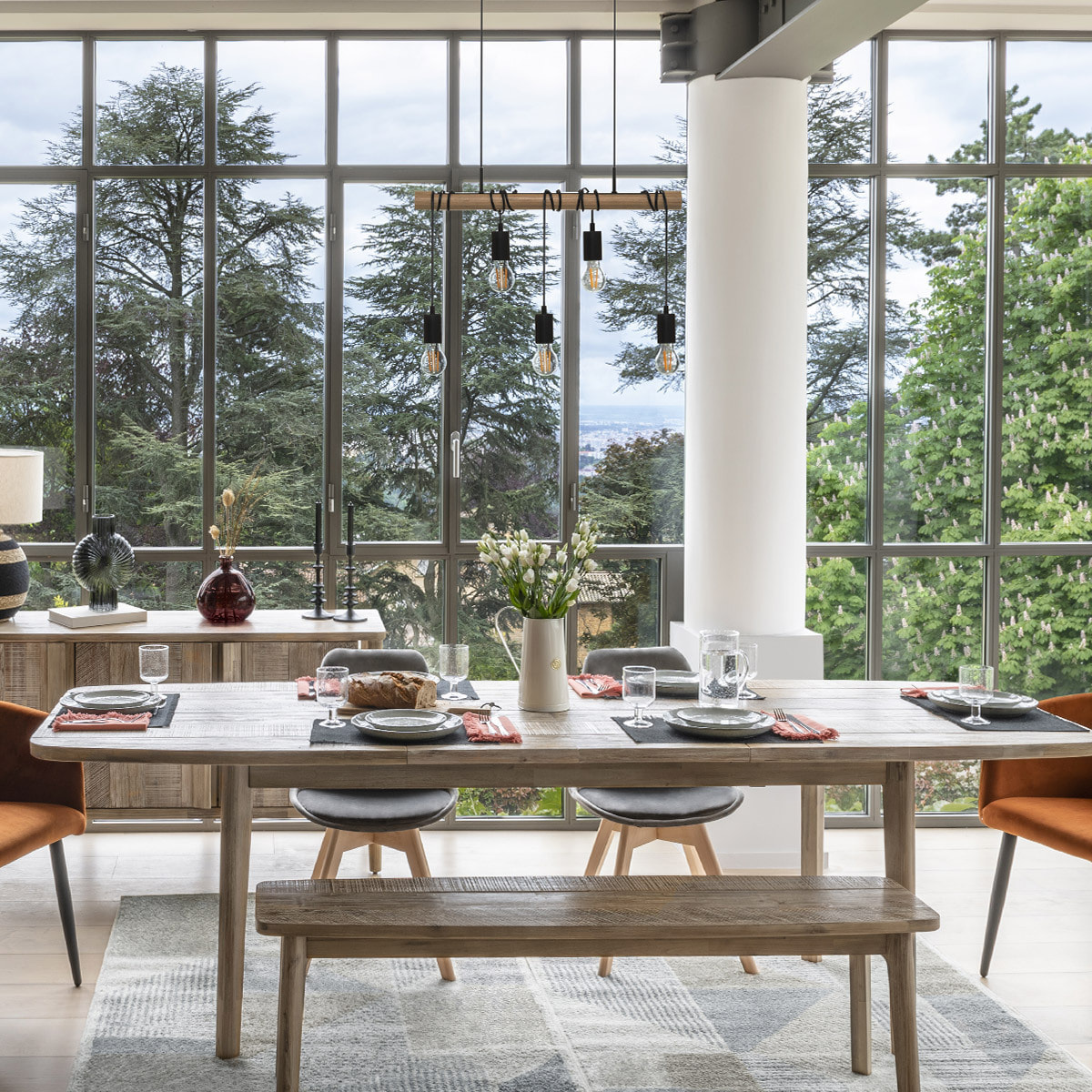 Table à manger extensible "Banila" acacia L180-260cm