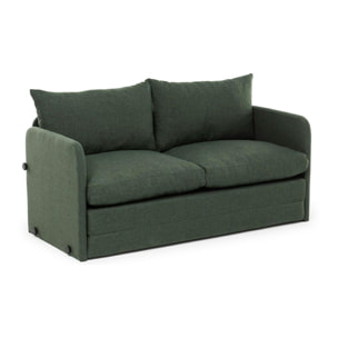 Canapé-lit en lin vert foncé, 2 personnes 140 cm ORURO