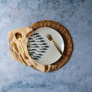 Lot de 6 assiettes plates motif marin en porcelaine 26,5cm PESCARE