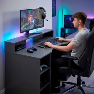 Scrivania Gaming Con Ripiani Porta PC E Supporto Monitor Con Passacavi Tavolo Gamer Reversibile Ampio Piano Setup 136 x 67 x 88 Cm Grigio Antracite