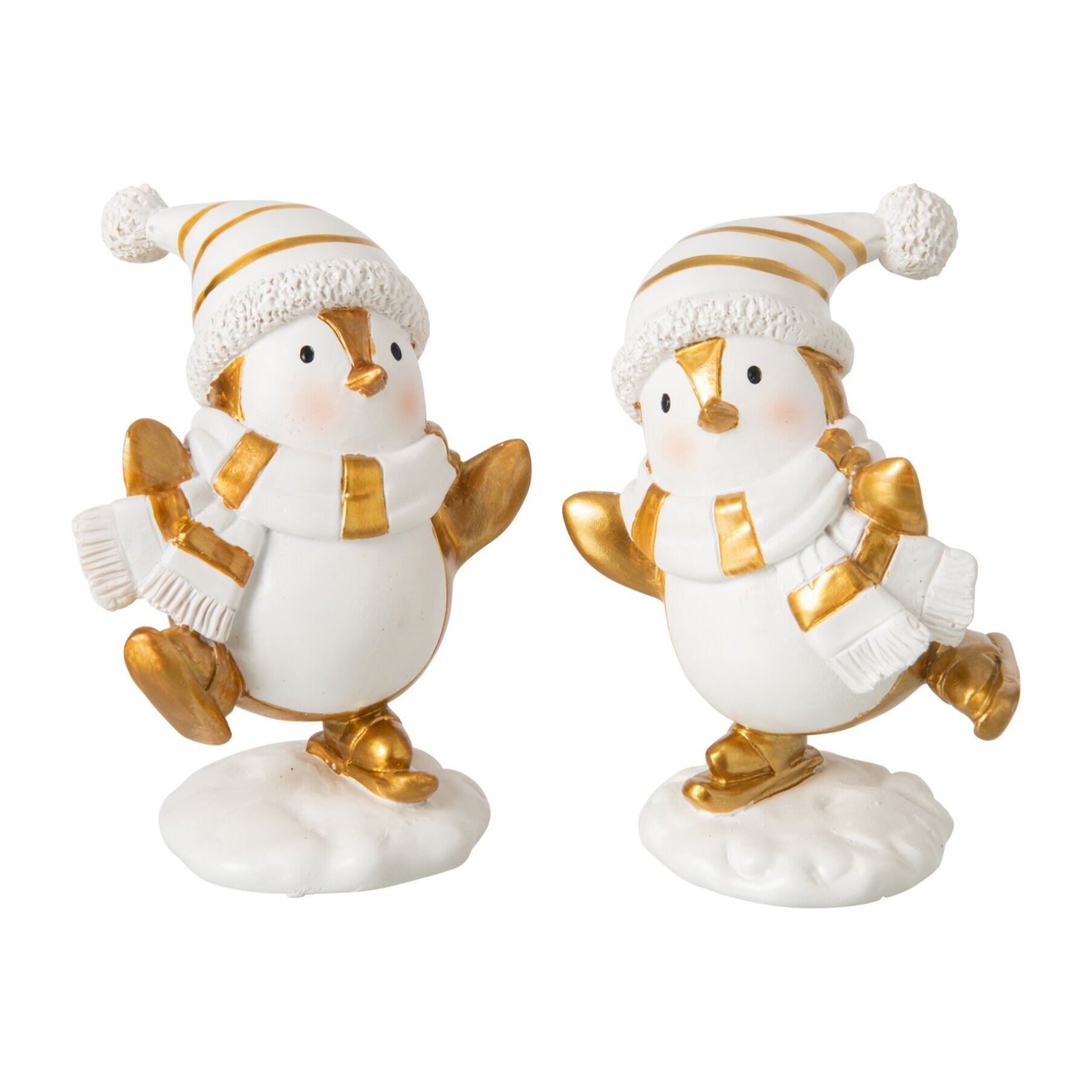 J-Line Pingouin foulard et chapeau - polyrésine - blanc/doré - small - assortiment de 2