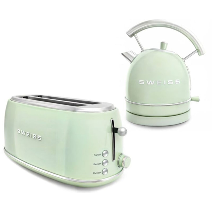 Grille-pain SWEISS + bouilloire vintage vert pack GRVKTL7
