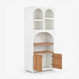Bibliothèque en plâtre blanc cassé et bois d'acacia - Fira