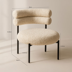 Fauteuil lounge en tweed beige avec pieds en métal noir GINA