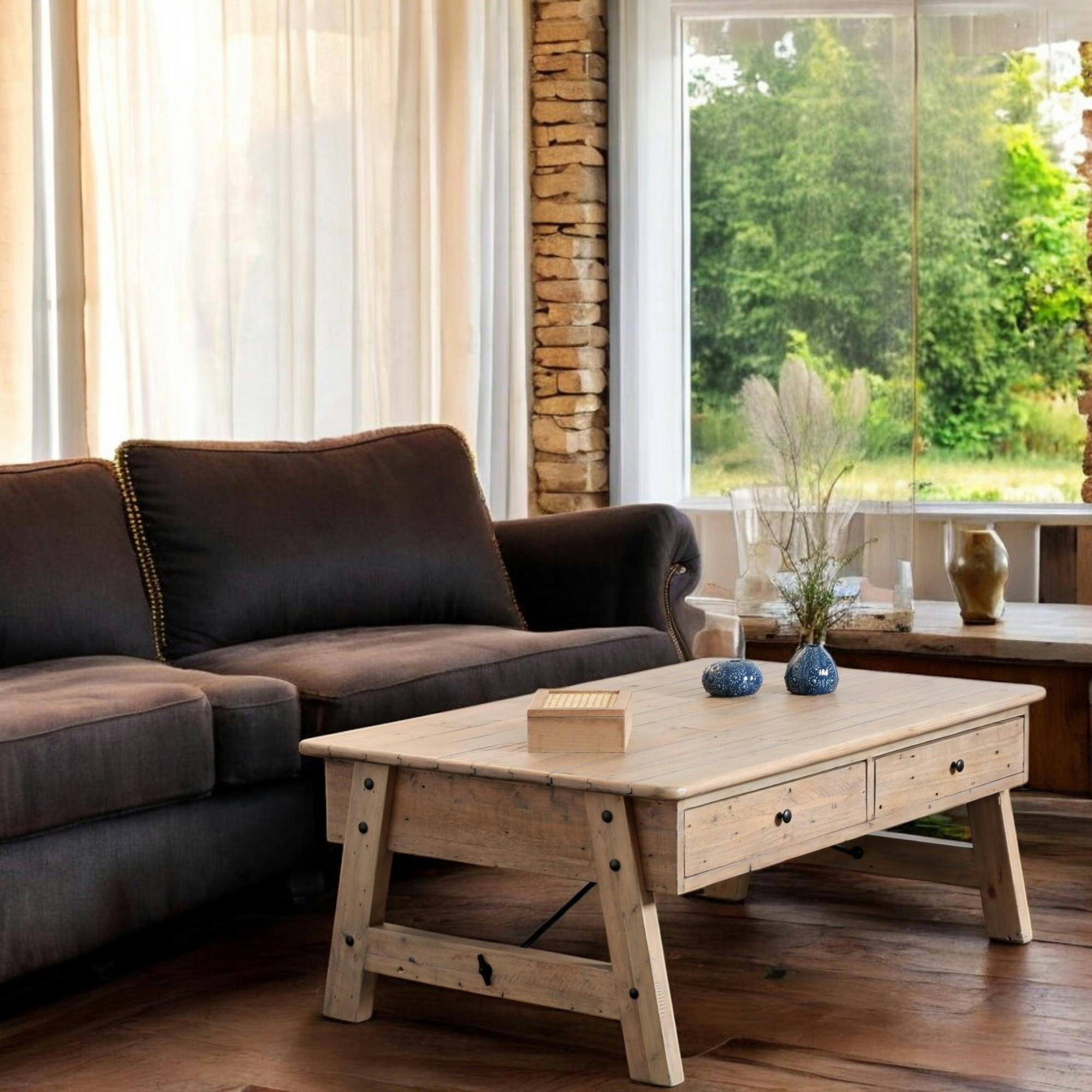 Table basse en bois recyclé avec tiroirs SALERNE