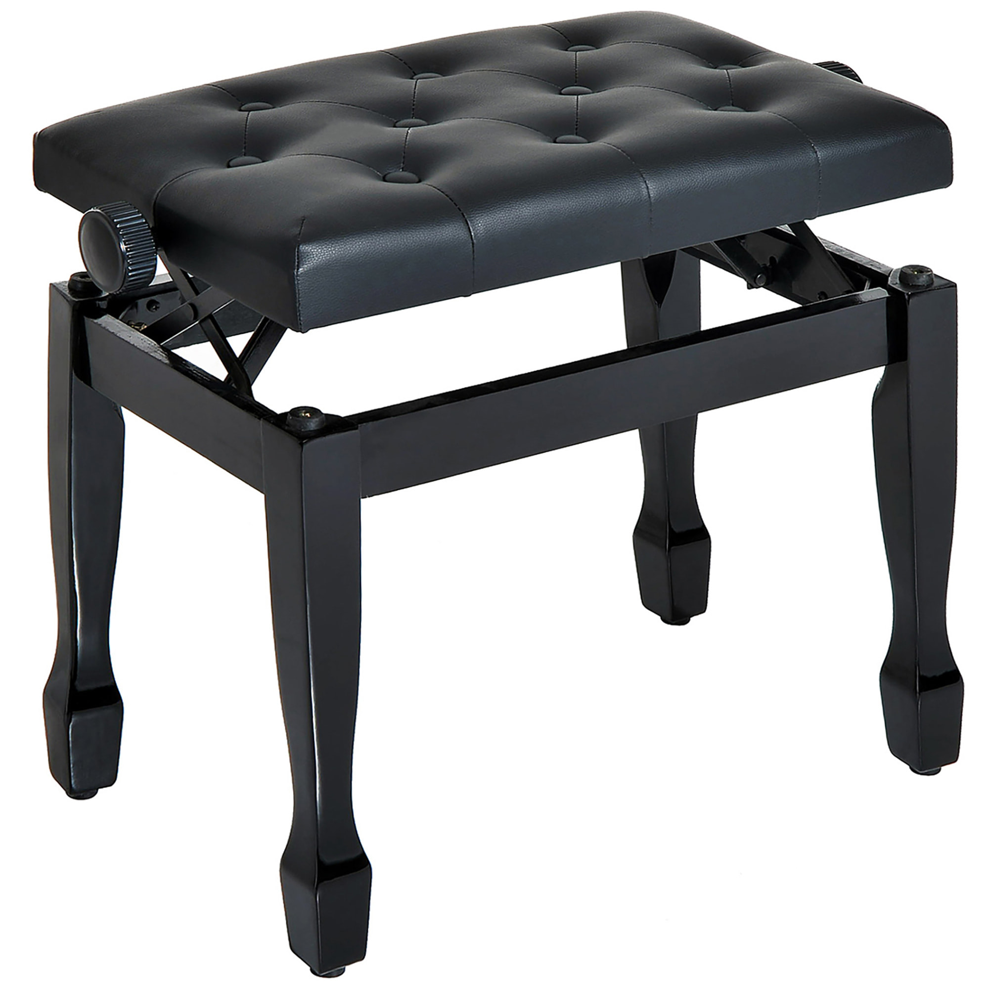 Banco de Piano, Altura Ajustable, Banqueta de Piano con Asiento de Cuero Sintético, Patas de Madera, Carga Máxima 200 kg, 64x35x55 cm, Negro