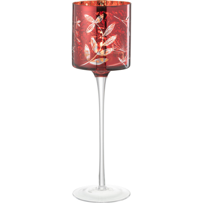 J-Line photophore Sur Pied Feuilles - verre - rouge/or - large