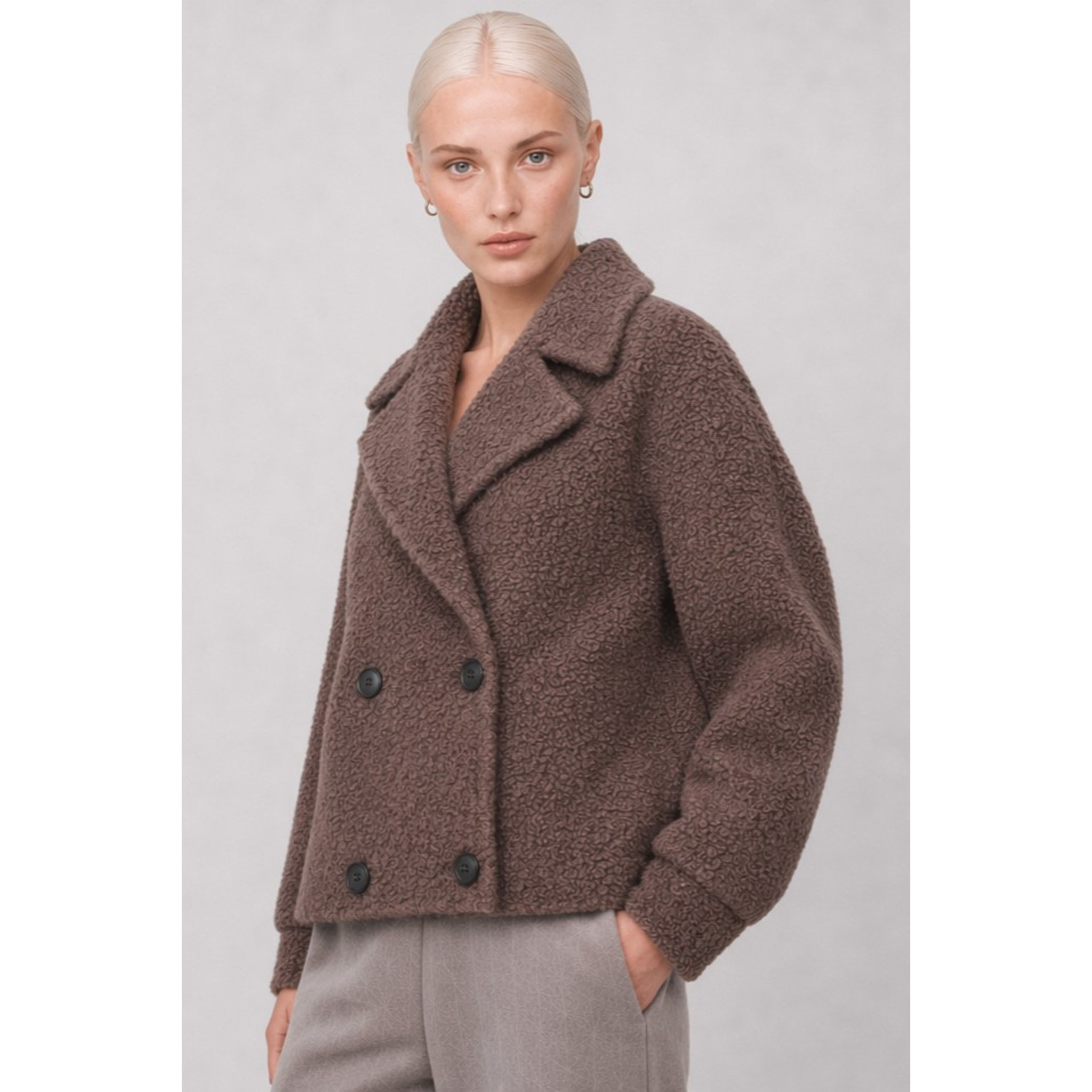 Kocca - Cappotto da donna doppiopetto in tessuto bouclé con rever Donna
