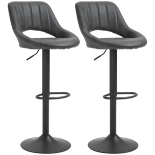 Lot de 2 tabourets de bar design contemporain réglable pivotant - repose-pied - métal PU noir