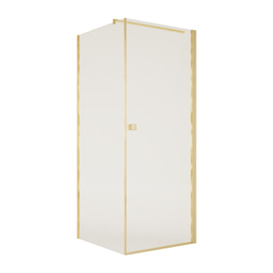 Porte de Douche Pivotante 70x195cm et Retour 90cm - Verre 8mm Anticalcaire - Profil Or Brosse
