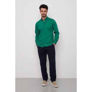 camicia uomo 1 bottone button down slim Popeline Stretch Unito Verde Foglia